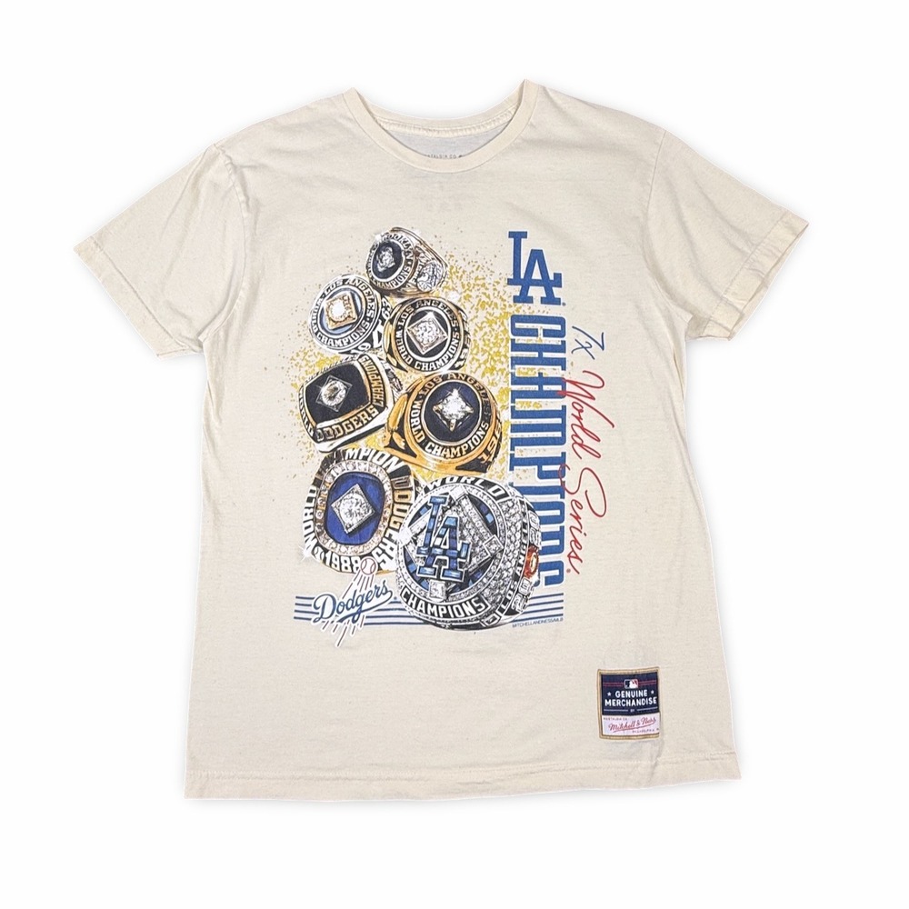 Mitchell & Ness LA Dodgers 7x World Series Champions Ring Graphic Tee Mens M MLB